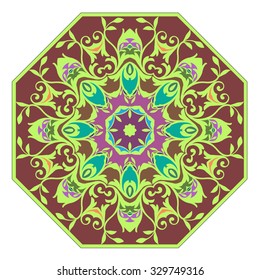 elegance hand drawn round colored lace ornament, mandala, zentangle, vector illustration