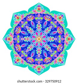 elegance hand drawn round colored lace ornament, mandala, zentangle, vector illustration