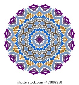 elegance hand drawn round colored lace ornament, mandala, zentangle, vector illustration.