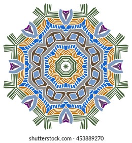 elegance hand drawn round colored lace ornament, mandala, zentangle, vector illustration.