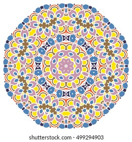 elegance hand drawn round colored lace ornament, mandala, zentangle, vector illustration.