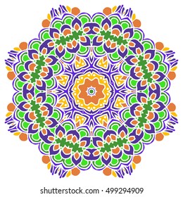 elegance hand drawn round colored lace ornament, mandala, zentangle, vector illustration.