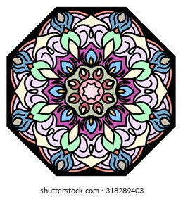 elegance hand drawn round colorful lace ornament, mandala, zentangle, vector illustration.