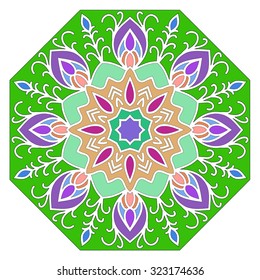 elegance hand drawn round colorful lace ornament, mandala, zentangle, vector illustration