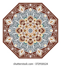 elegance hand drawn round colorful lace ornament, mandala, zentangle, vector illustration.