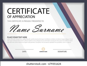 Elegance horizontal certificate with Vector illustration ,white frame certificate template with clean and modern pattern presentation