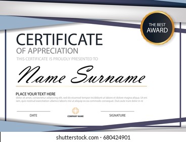 Elegance horizontal certificate with Vector illustration ,white frame certificate template with clean and modern pattern presentation