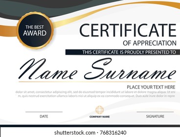 Elegance horizontal certificate with Vector illustration ,white frame certificate template with clean and modern pattern presentation