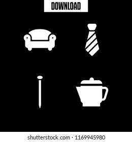 elegance icon. 4 elegance vector set. kettle, sofa, nail and tie icons for web and design about elegance theme