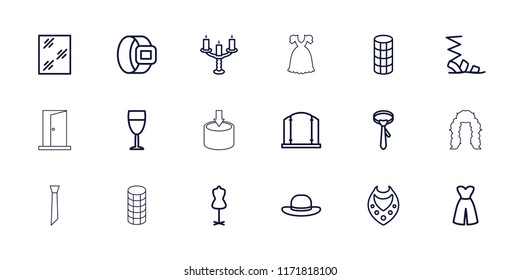 Elegance icon. collection of 18 elegance outline icons such as gate, hair curler, necklace, window, mannequin, sandals, tie, dress. editable elegance icons for web and mobile.