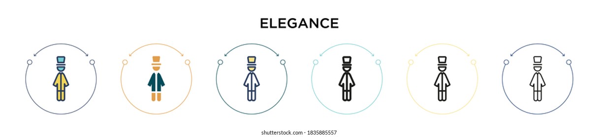 Icono de elegancia en estilo relleno, delgado, contorno y trazo. Ilustración vectorial de dos iconos vectoriales de color y negro se pueden utilizar para móviles, ui, web