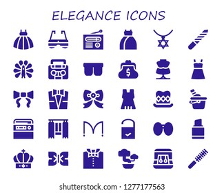  elegance icon set. 30 filled elegance icons. Simple modern icons about  - Dress, Sunglasses, Radio, Necklace, Nail file, Peacock, Purse, Mannequin, Tie, Suit, Bow tie, Top hat