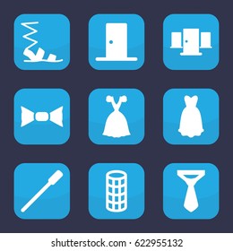 Elegance icon. set of 9 filled elegance icons such as nailfile, hair curler, sandals, bow tie, tie, dress