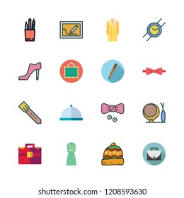 elegance icon set. vector set about briefcase, chair, belt and high heel icons set.