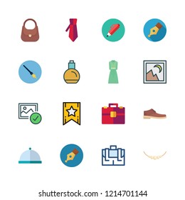 elegance icon set. vector set about pen, perfume, necklace and lace icons set.