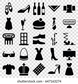 Elegance icons set. set of 25 elegance filled icons such as greek column, door, hair curler, woman boot, bamboo, heel sandals, clean wine glass, sandals, man shoe, blouse