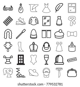 Elegance icons. set of 36 editable outline elegance icons such as nailfile, hair curler, hairstyle, necklace, earring, window, sandals, blouse, bag, woman hat, purse, feather