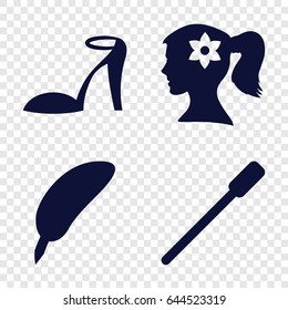 Elegance icons set. set of 4 elegance filled icons such as nailfile, woman face with flower in hair, heel sandals
