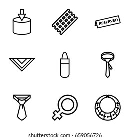 Elegance icons set. set of 9 elegance outline icons such as female, hair curler, lipstick, tie, cravat, reserved, necklace