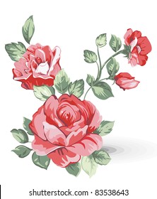 Elegance illustration with pink flowers bouquet isolated on white background. Color design elements.