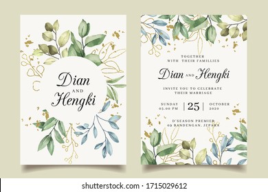 Elegance leaves gold wedding invitation with splatters gold