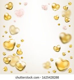 Elegance light square frame with shiny golden hearts