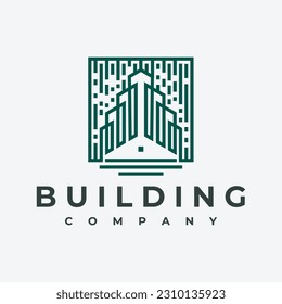 Elegance line building logo design vector. Minimalist home skyscraper logo brand.