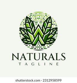 Elegance line leaf plant letter W logo design. Luxury nature organic initial W.