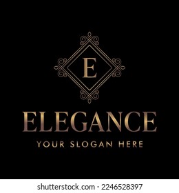 Elegancia logo lujosos adornos de líneas elegantes. Logotipo para Restaurante, Realeza, Boutique, café, Hotel, Heráldica, joyería, moda.