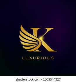 Elegance Luxurious Wing Initial Letter K logo icon vector design for business indentity.