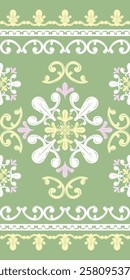 Elegance Luxury Gentle Spring Summer Meadow Blooming Victorian Style Whitework Florals Embroidery On Green Background. Elaborate Royal Detailed Lace Scroll Ornament Decoration Border Seamless Pttern.