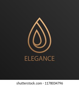 Elegance Luxury Jewelry Logo. Icon Concept With Earring Or Gold Drop For Boutique With Black Background.