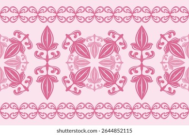 Elegância Magnífica florescer floresce floreado com padrão sem emenda de ornamento inspirado barroco. Luxo Doce Pinkish Border Pattern Twisted Estilo Europeu Asiático para Filigree bordado Scarf Casamento 