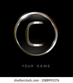 Elegance modern trendy stylish circular shaped brandswith metallic color C initial based letter icon logo.