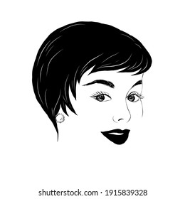 Elegance monochrome woman. Logo for fashion salon. Hand drawn vector