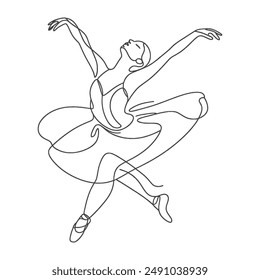 Elegance in motion: a continuous line traces the ballerina's form as she twirls.