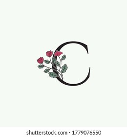 Elegance Nature Flower Initial Letter C logo icon in vector orrnate floral leaf clipart template design.