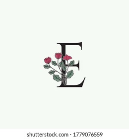 Elegance Nature Flower Initial Letter E logo icon in vector orrnate floral leaf clipart template design.