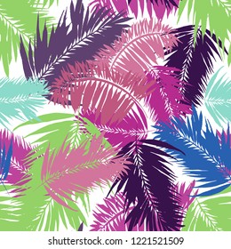 Elegance palm vector floral pattern exotic tropical leaves allover  background. Pastel foliage outline elements with layered design effect modern. Hand drawn palm leafs
