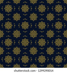 Elegance pattern. Art-Deco seamless vector illustration. Golden geometric flower on a dark blue background.