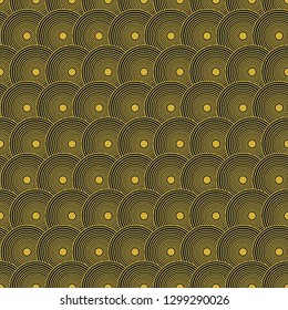 Elegance pattern. Art-Deco seamless vector illustration. Striped golden circle on a dark blue background.