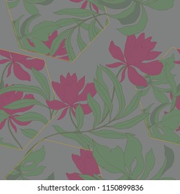 Elegance pattern with flowers and leaf.Floral vector illustration on the geometric background. 