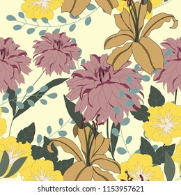 Elegance pattern with flowers and leaf.Floral vector illustration.