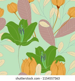 Elegance pattern with flowers and leaf.Floral vector illustration.