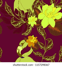 Elegance pattern with flowers and leaf.Floral vector illustration.