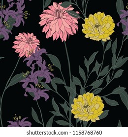 Elegance pattern with flowers and leaf.Floral vector illustration.