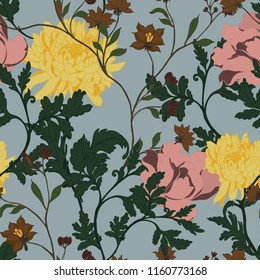 Elegance pattern with flowers and leaf.Floral vector illustration.