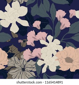 Elegance pattern with flowers and leaf.Floral vector illustration.