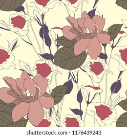 Elegance pattern with flowers and leaf.Floral vector illustration.
