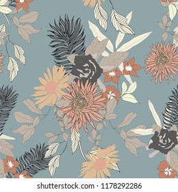 Elegance pattern with flowers and leaf.Floral vector illustration.